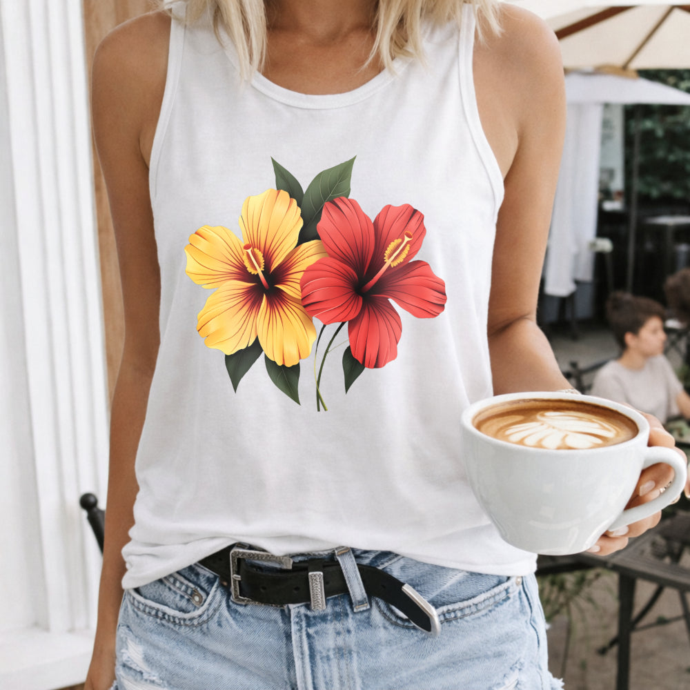 Red and Yellow Hibiscus Flowers Women's Tank Top