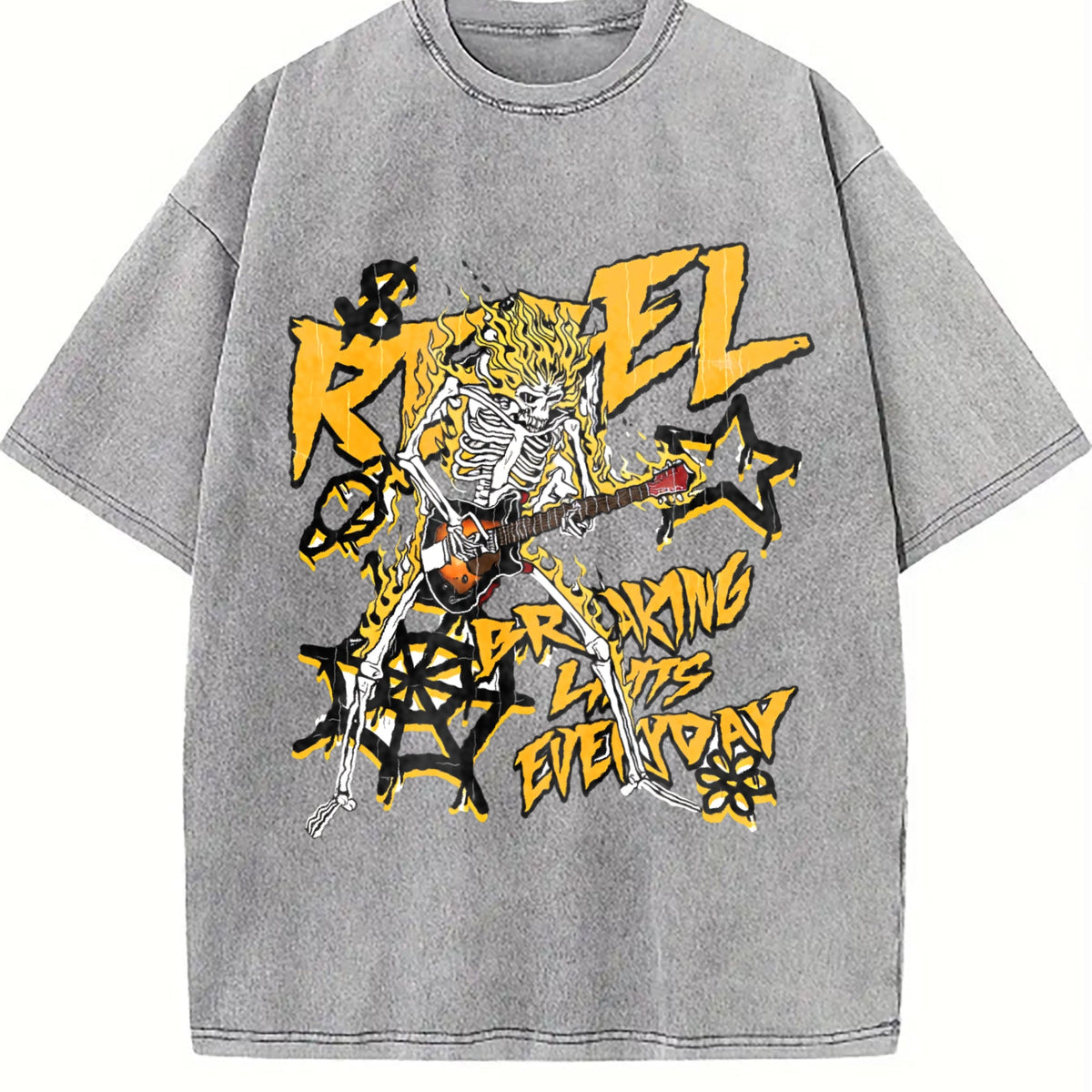 Faded Pure A Flame Skull 'rebel' Rock Vintage Washed T-Shirt product image 5