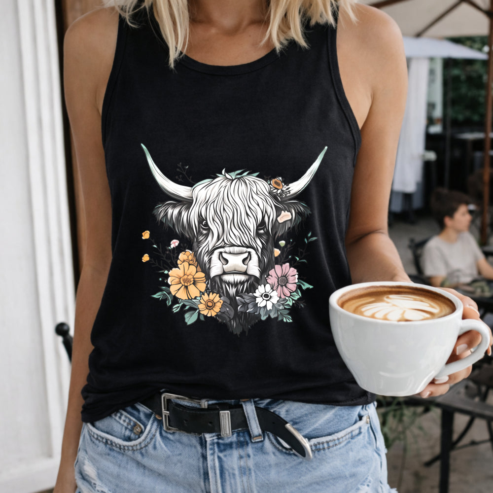 Floral & Highland Calf Women's Tank Top