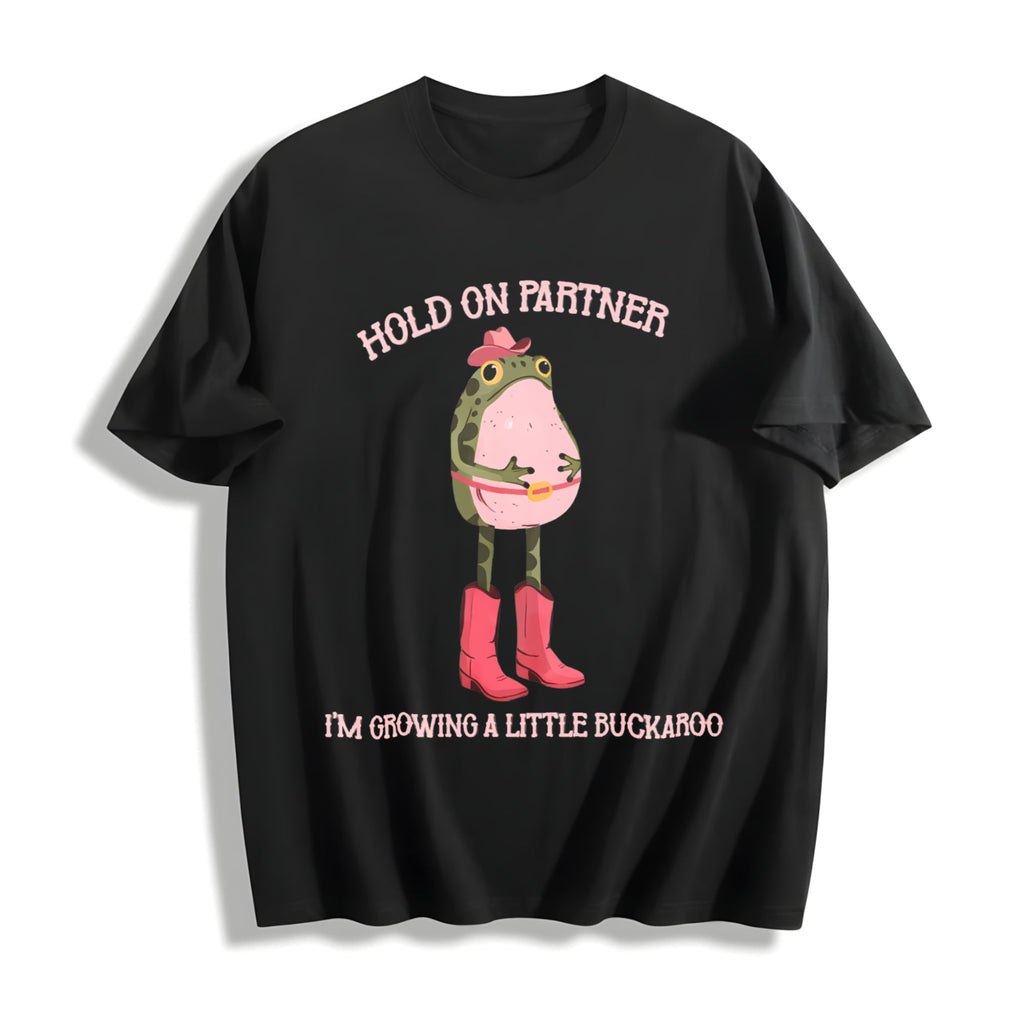 Hold On Partner I'm Growing A Little Buckaroo Cotton T-Shirt product image 1