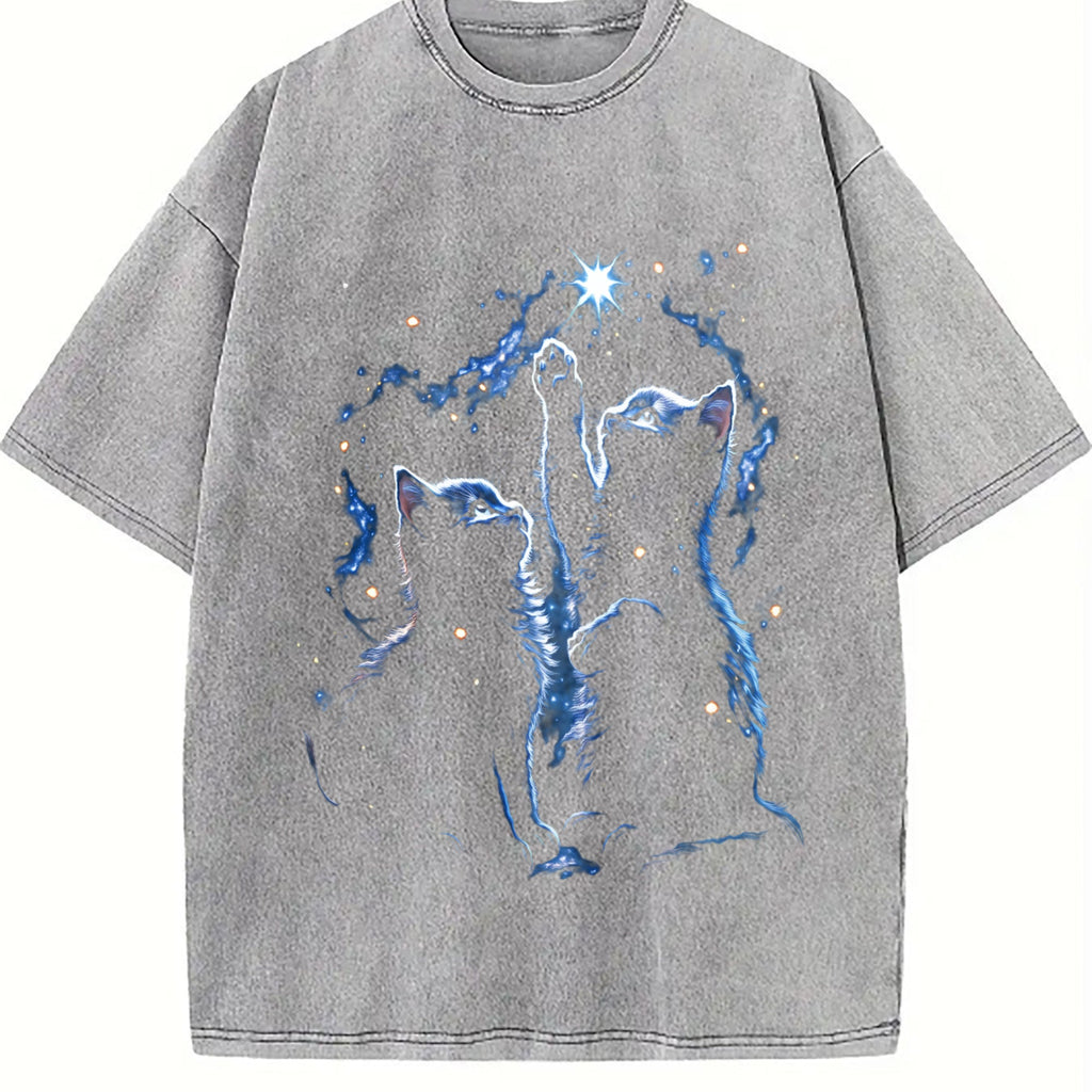 Two Cats Playing Galaxy Vintage Washed T-Shirt product image 5