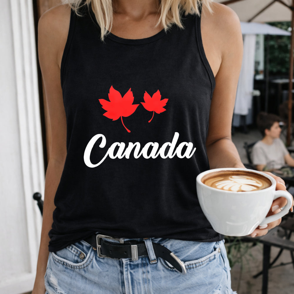 Canada Maple Leaf & Bold Letter - Black With Red White Women's Tank Top