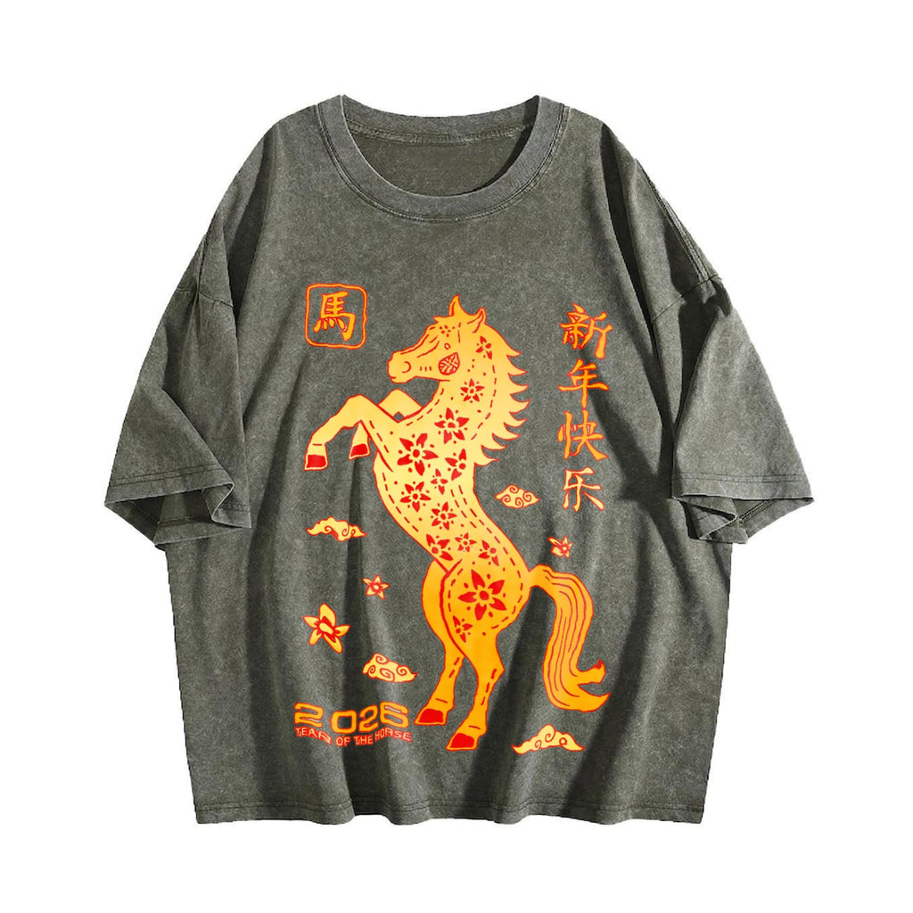 Golden Paper Cut Horse With Red Floral Vintage Washed product image 4