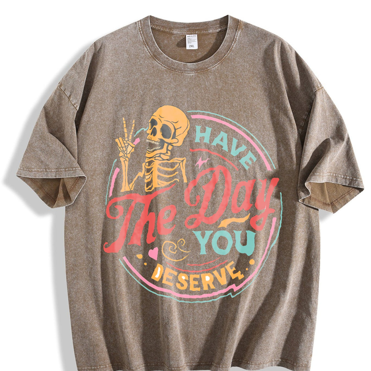 Skeleton Peace Sign Have The Day You Deserve Boxy Vintage product image 3