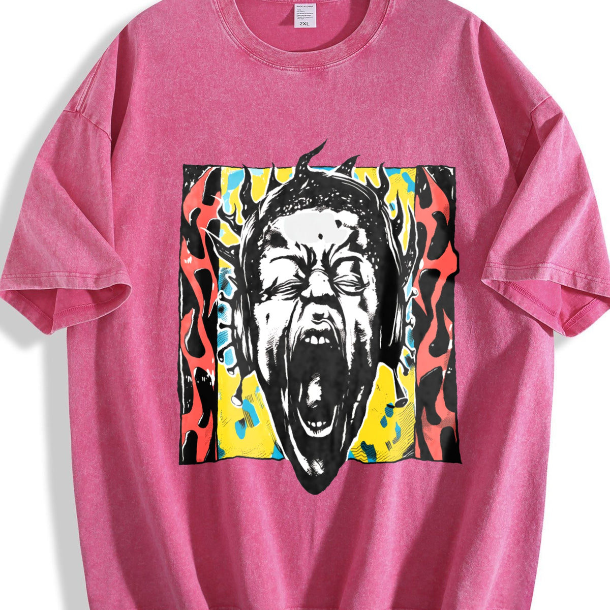 Unique Punk Flame Screaming Face Vintage Washed T-Shirt product image 7