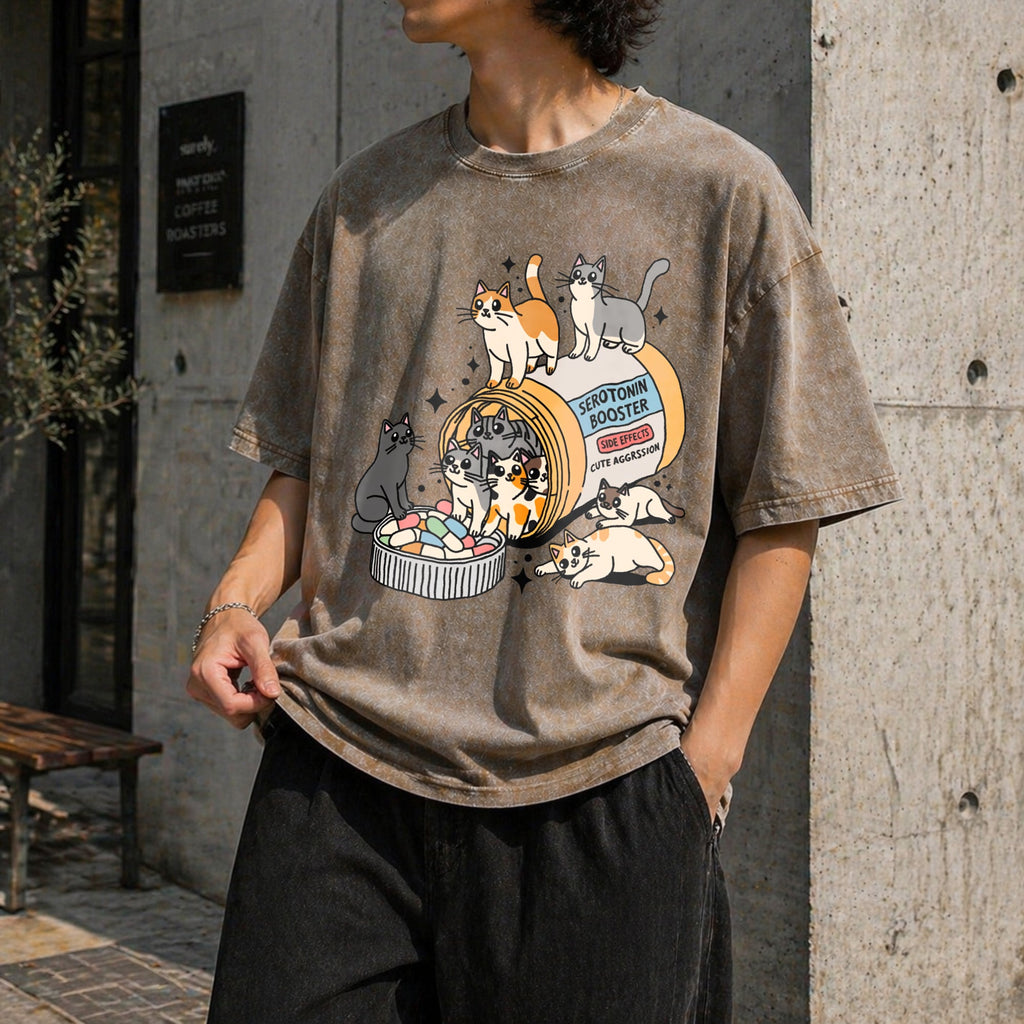 Serotonin Cats Vintage Washed T-Shirt product image 3