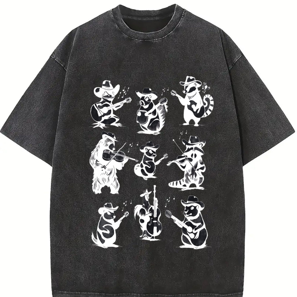 Animal Musicians 90s Tattoo Vintage Washed T-Shirt product image 2