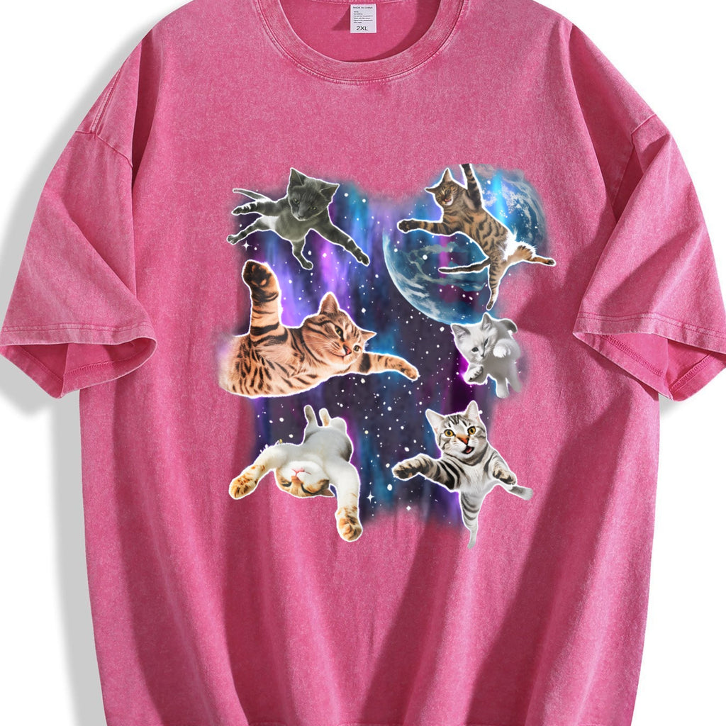 Cats Floating In Galaxy 90s Vintage Washed T-Shirt product image 7