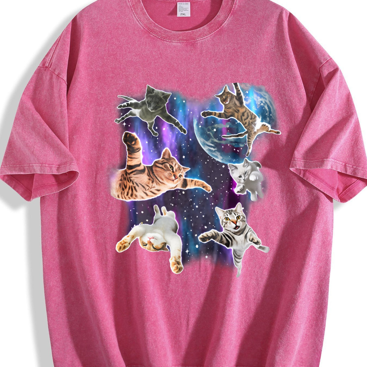 Cats Floating In Galaxy 90s Vintage Washed T-Shirt product image 7