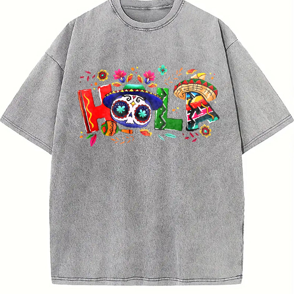 Holiday Letter Wide Brim Hat Cinco De Mayo Carnival Vintage Washed T-Shirt