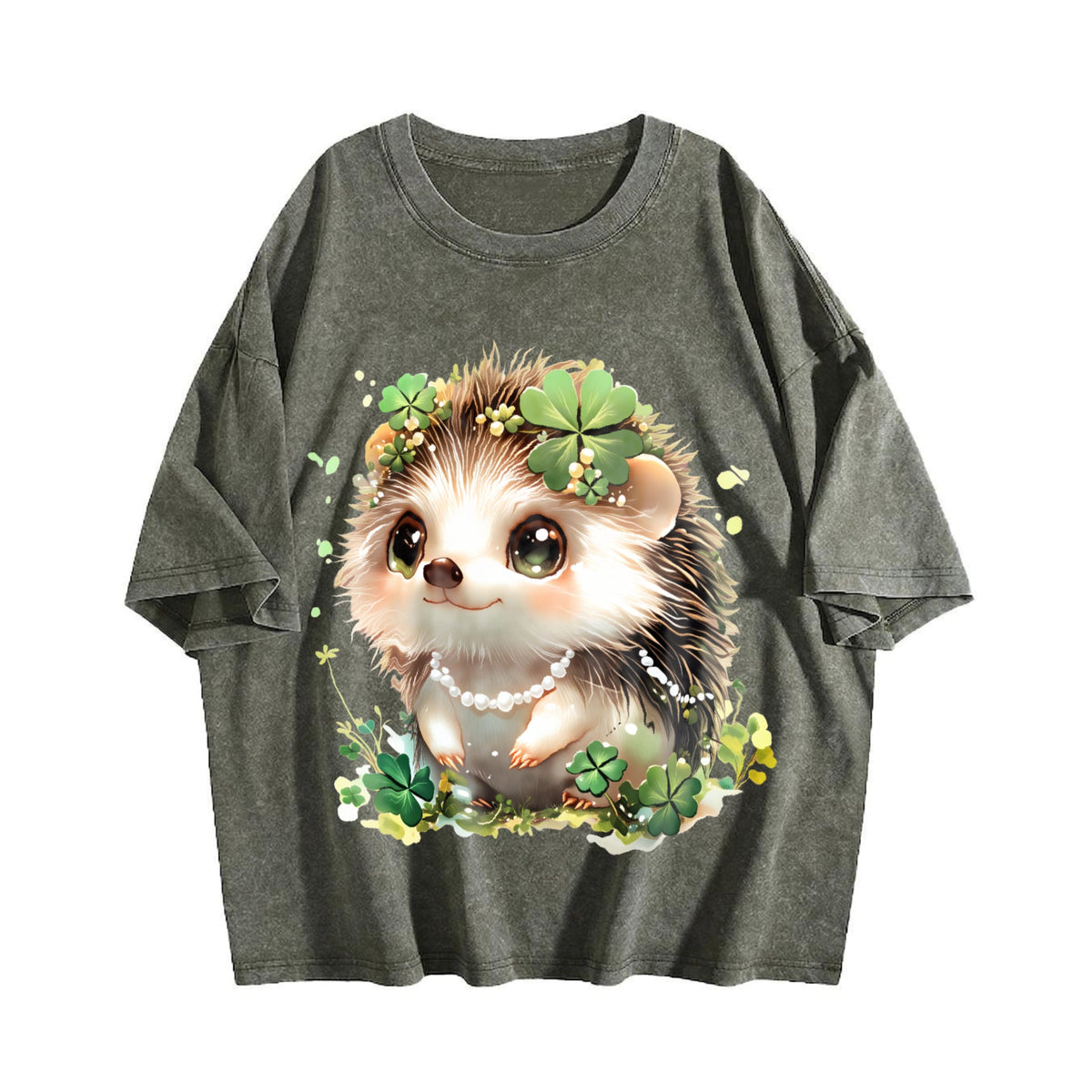 Summer : Hedgehog With Jewelry And Lucky Four-leaf Vintage Washed T-Shirt