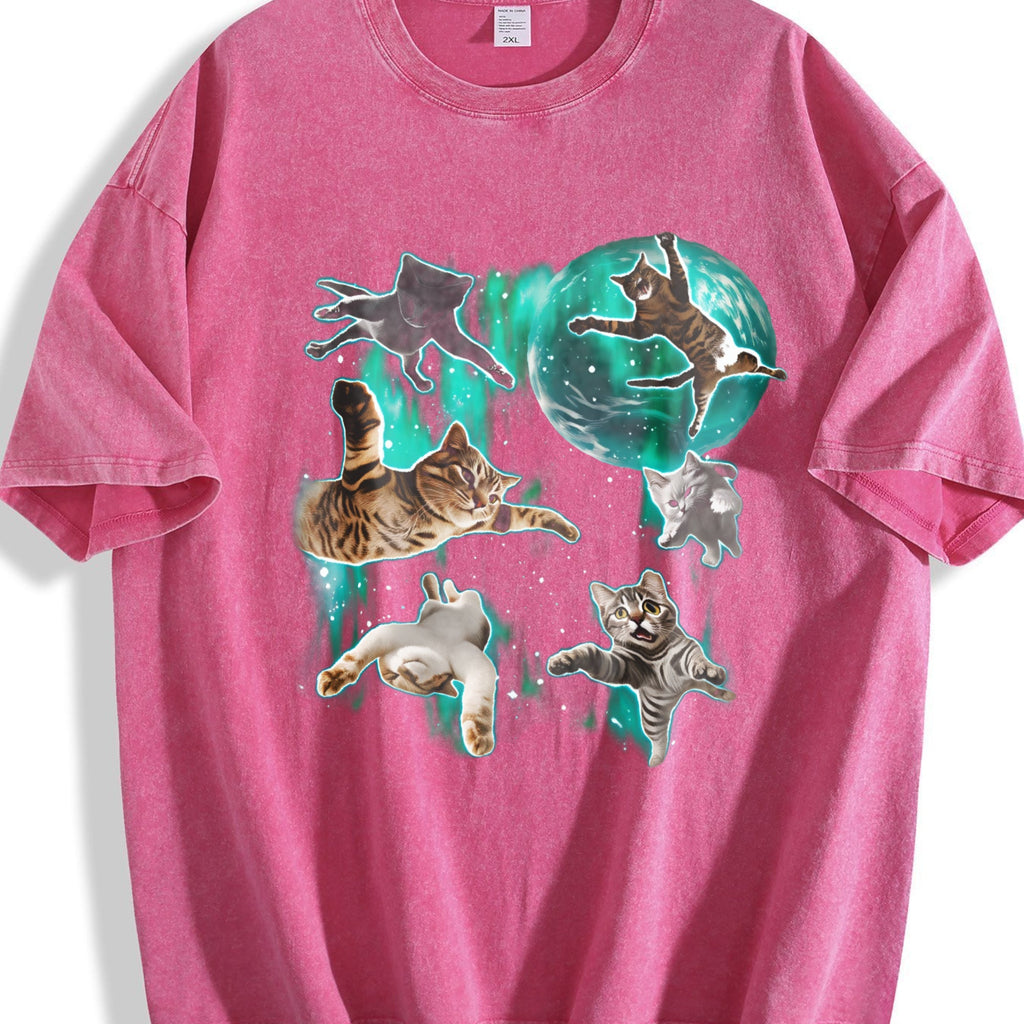Cats Flying In Galaxy 90s Vintage Washed T-Shirt product image 7