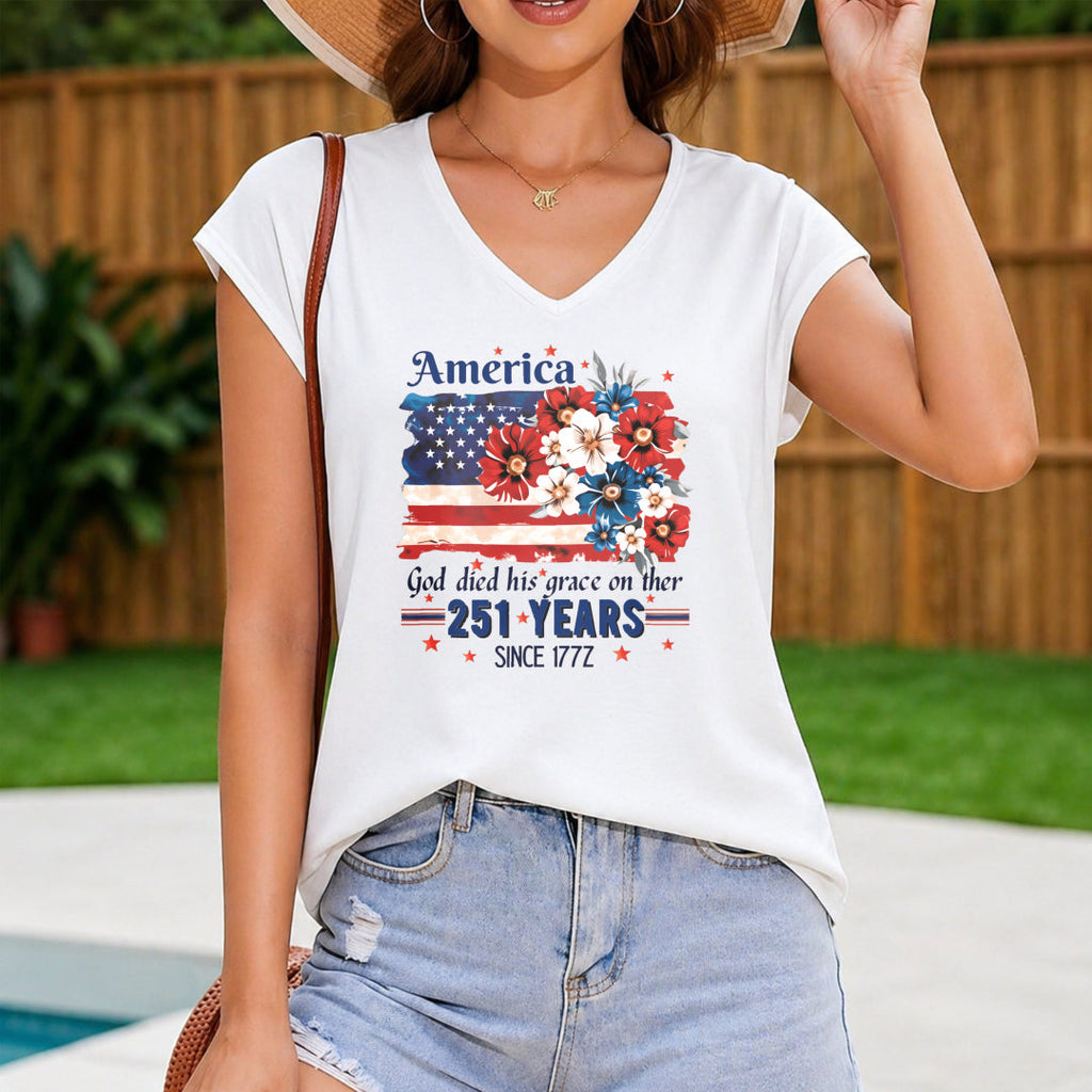 American Flag Floral Women's V-Neck Tank Top