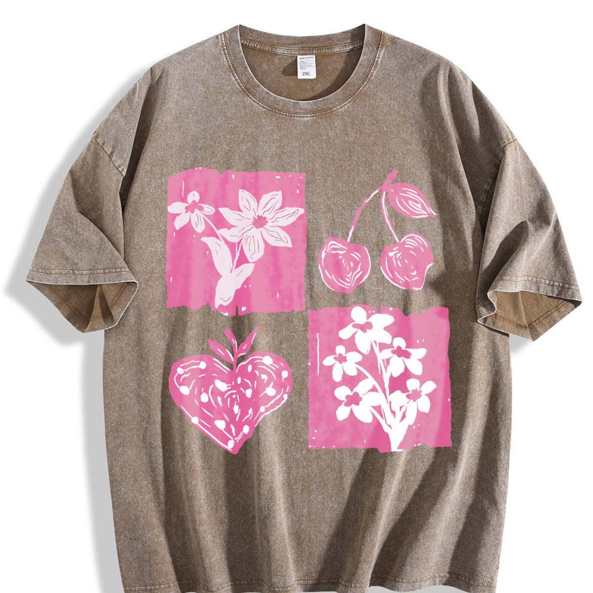Pink Cherry And Fruit Vintage Washed T-Shirt product image 3