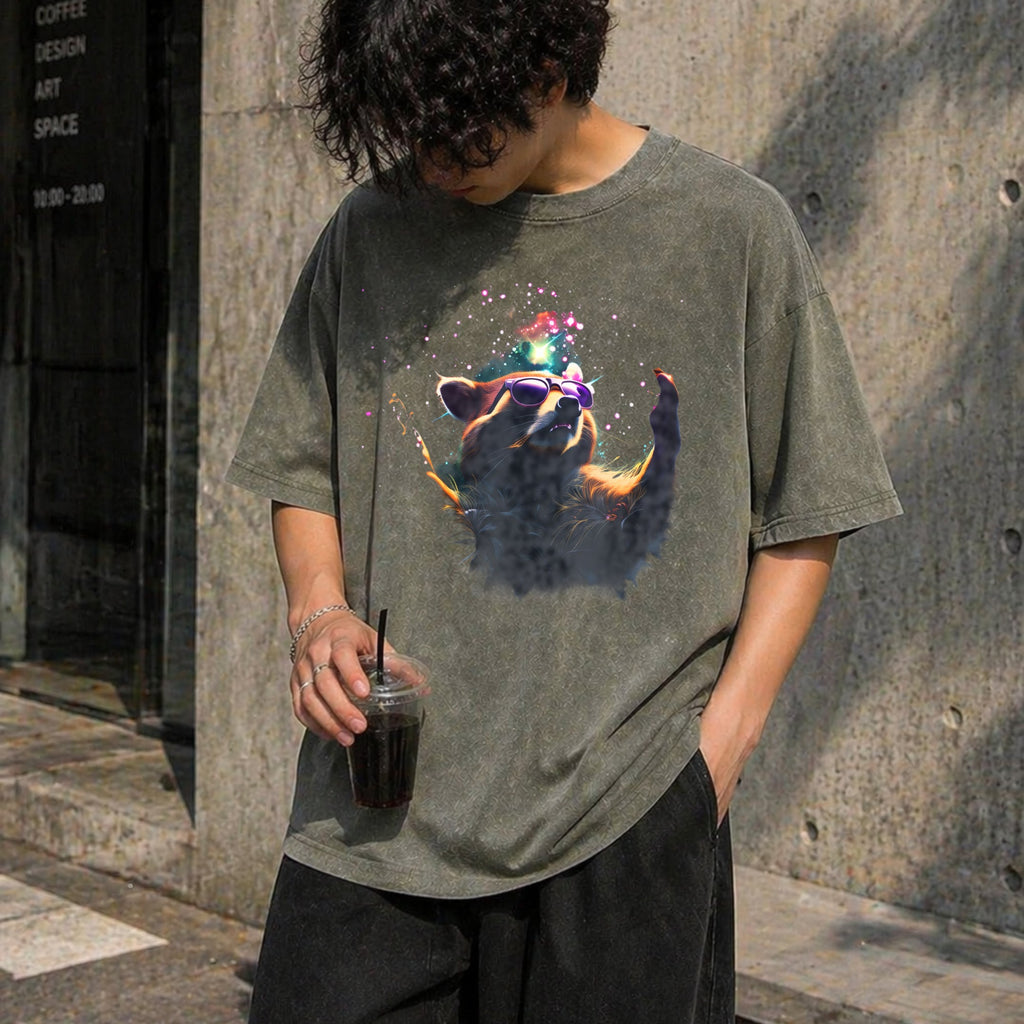 Cosmic Raccoon Vintage Washed T-Shirt product image 4