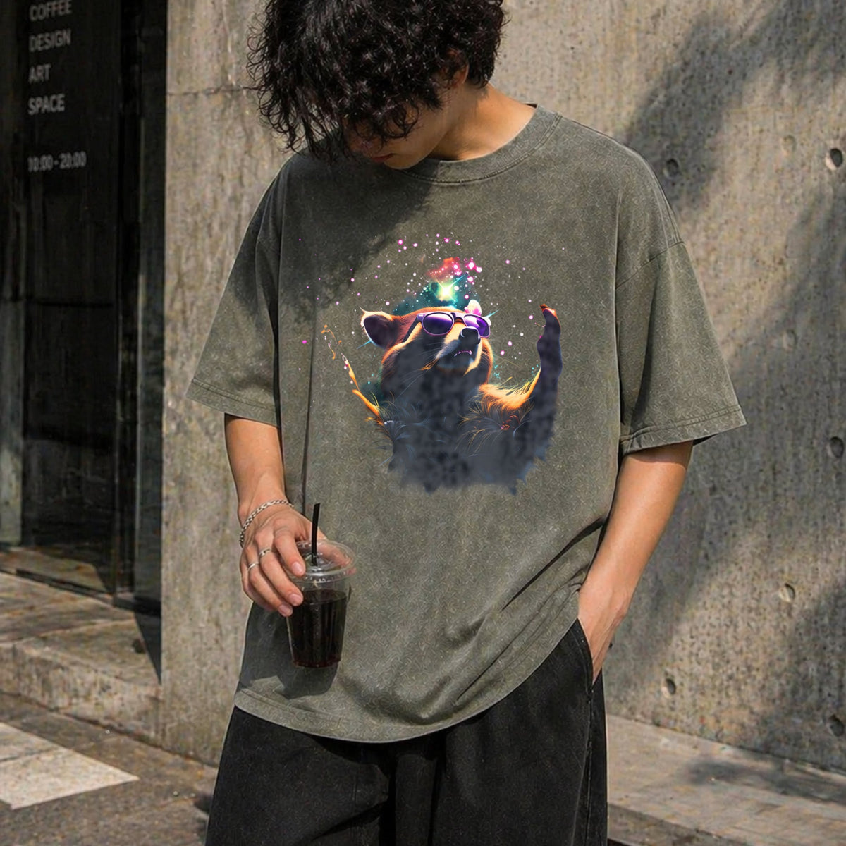 Cosmic Raccoon Vintage Washed T-Shirt product image 4