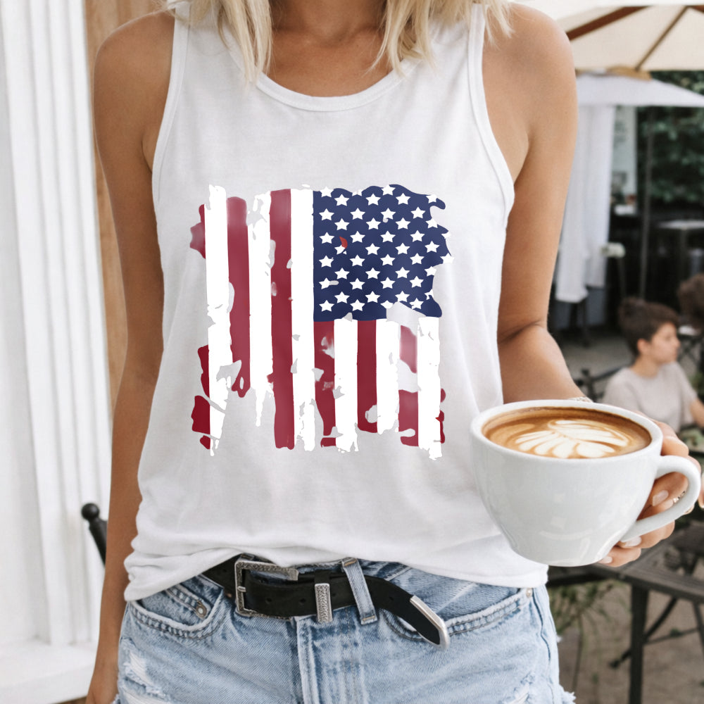 Independence Day Of The United States & Aged National Flag Women's Tank Top