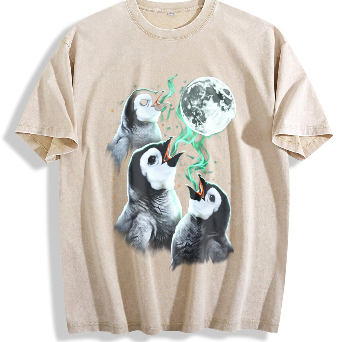 Penguin Howling To Moon 90s Vintage Washed T-Shirt product image 1