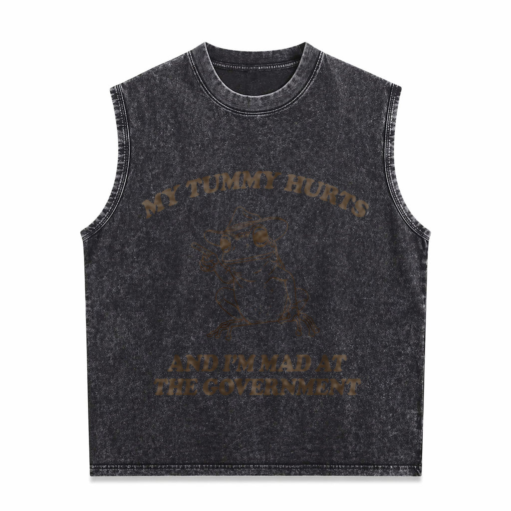 My Tummy Hurts And I'm Mad At The Government Frog Men's Washed Tank Top