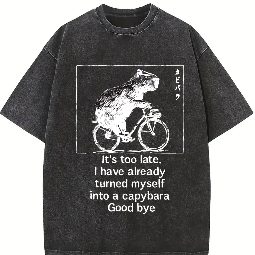 Funny Capybara Riding A Bicycle Vintage Washed T-Shirt product image 2
