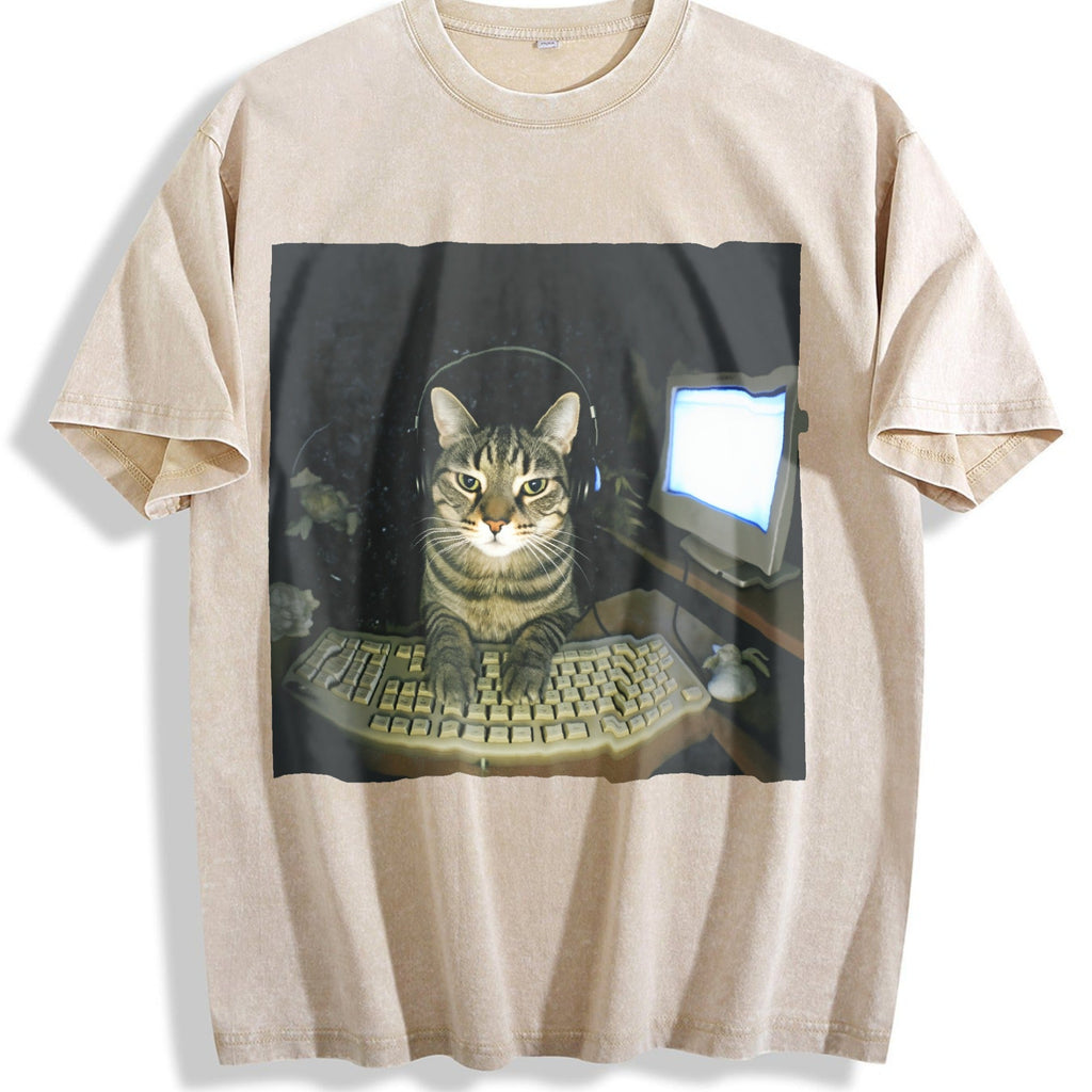 Wash Hacker Cat Meme Vintage Washed T-Shirt product image 1