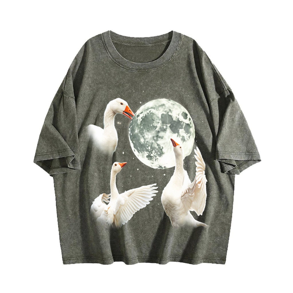 White Goose Howling At Moon 90s Vintage Washed T-Shirt product image 4