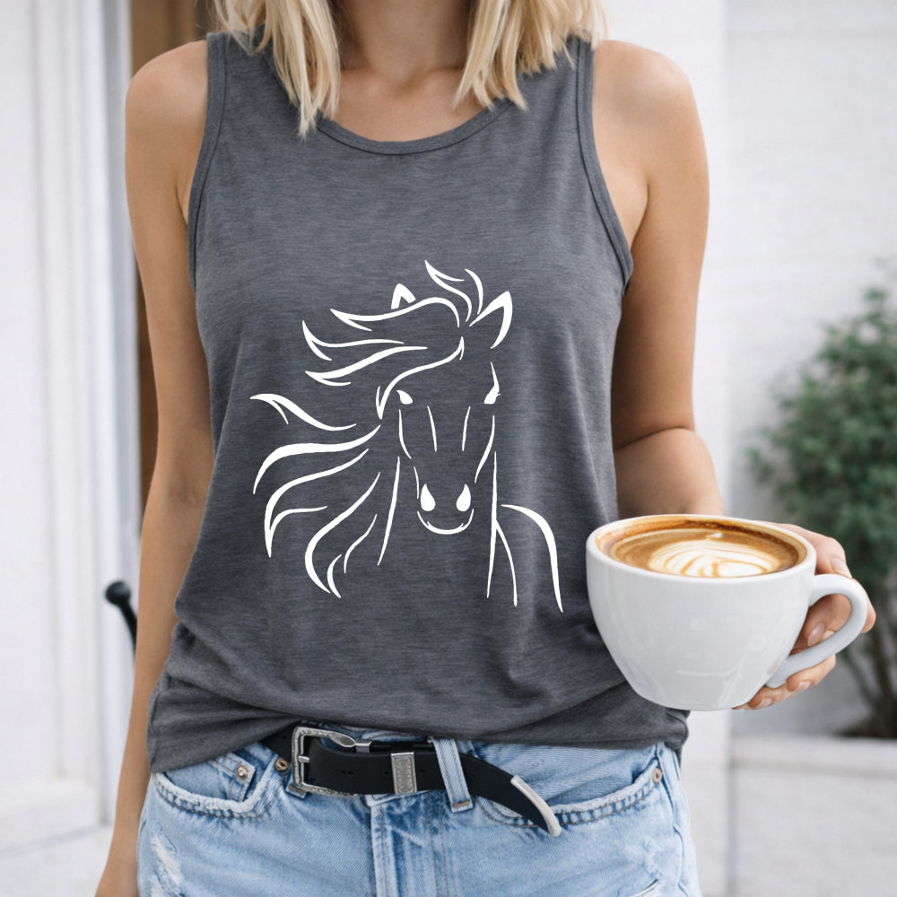 White With Horse Illustration Women's Tank Top