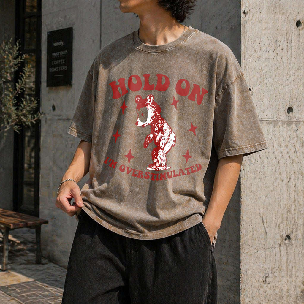 Hold On I'm Overstimulated Funny Vintage Washed T-Shirt product image 3