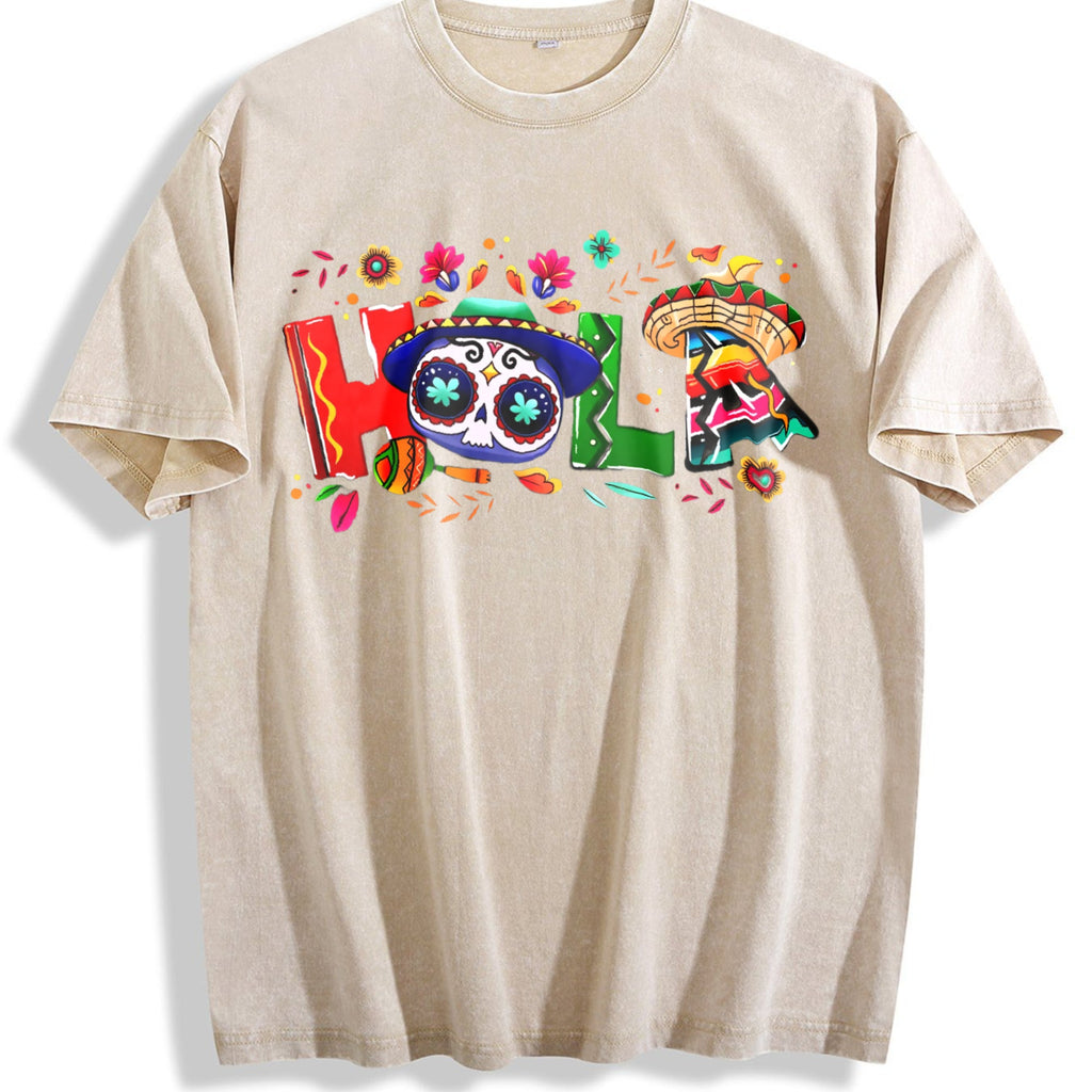 Holiday Letter Wide Brim Hat Cinco De Mayo Carnival Vintage Washed T-Shirt