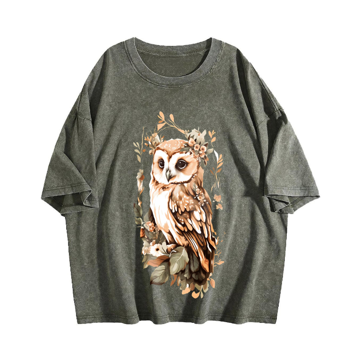 Green Leaf Owl Vintage Washed T-Shirt product image 4