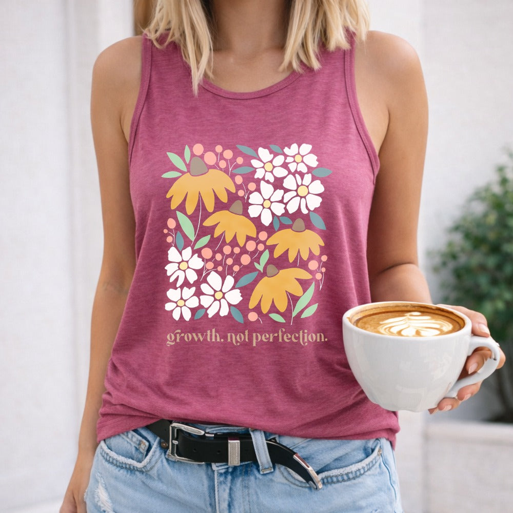 Floral With Yellow And White Flowers Regular - Fun Cartoon Women's Tank Top