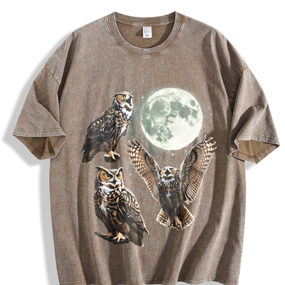 Owl Howling At Moon 90s Vintage Washed T-Shirt product image 3