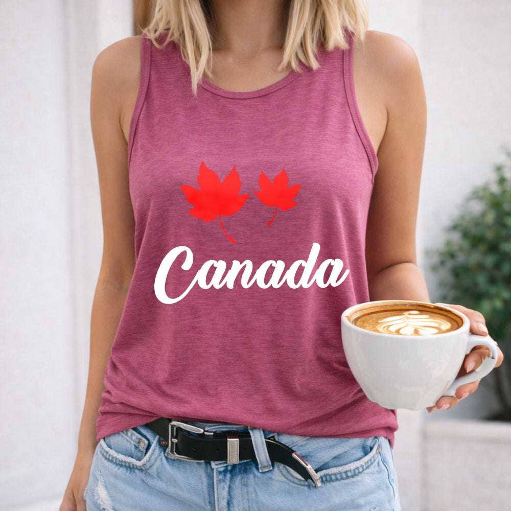 Canada Maple Leaf & Bold Letter - Black With Red White Women's Tank Top