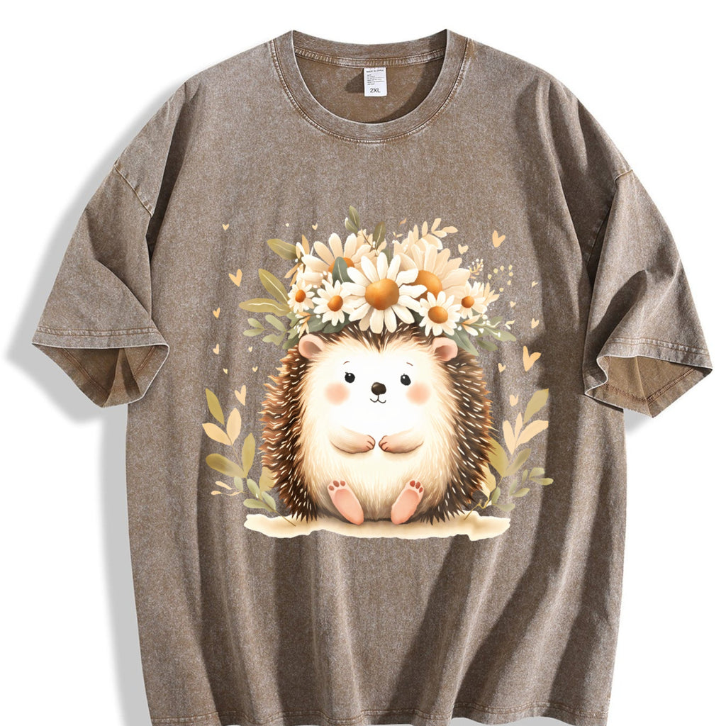 Hedgehog & Daisy - With Cute & Floral Vintage Washed T-Shirt product image 3
