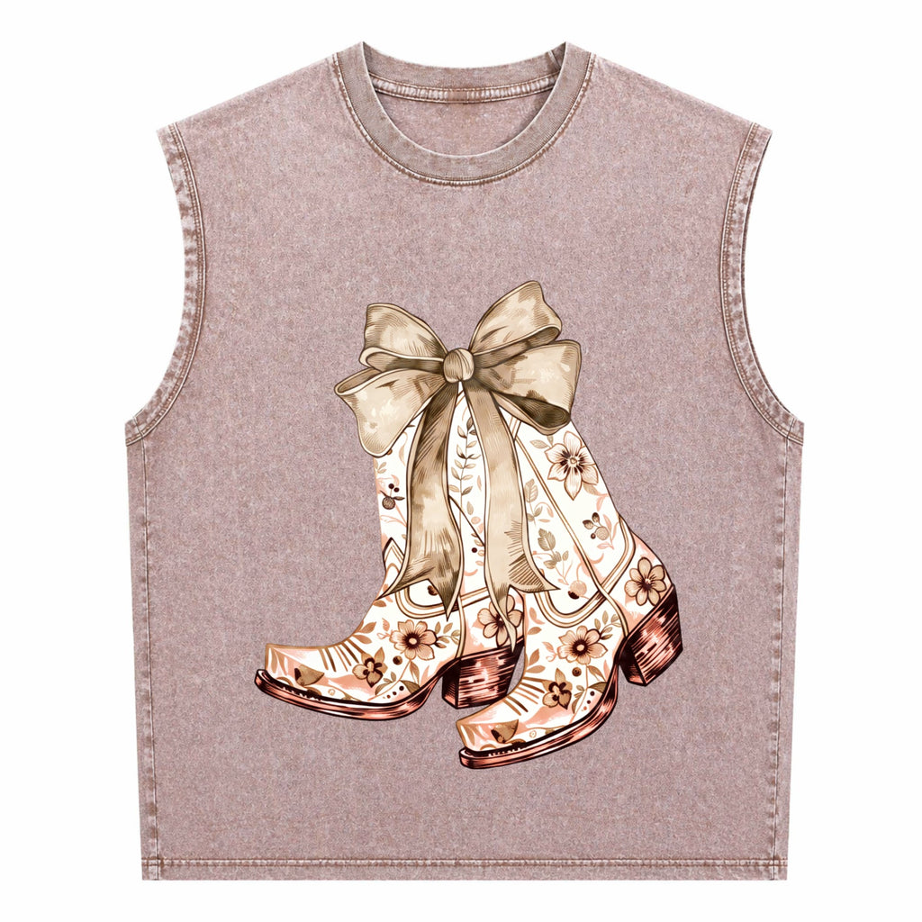 Cowgirl Chinoiserie Floral Boot Men's Washed Tank Top
