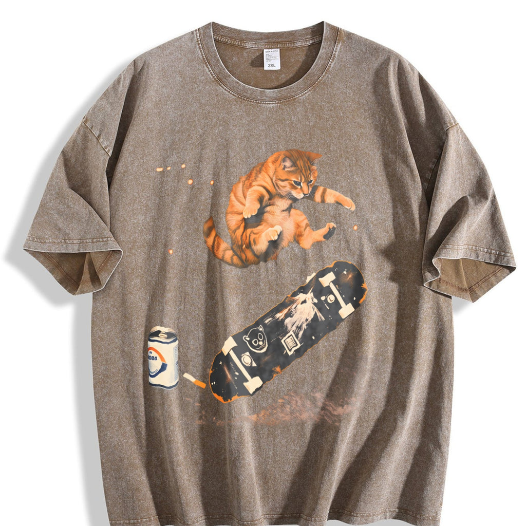 Skateboarding Cat Vintage Washed T-Shirt product image 3