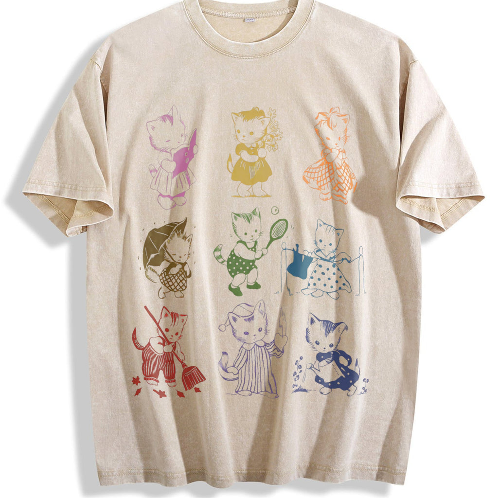 Cat 90s Tattoo Vintage Washed T-Shirt product image 1