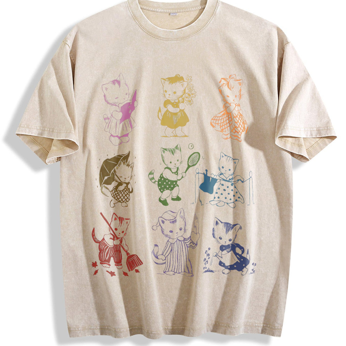 Cat 90s Tattoo Vintage Washed T-Shirt product image 1