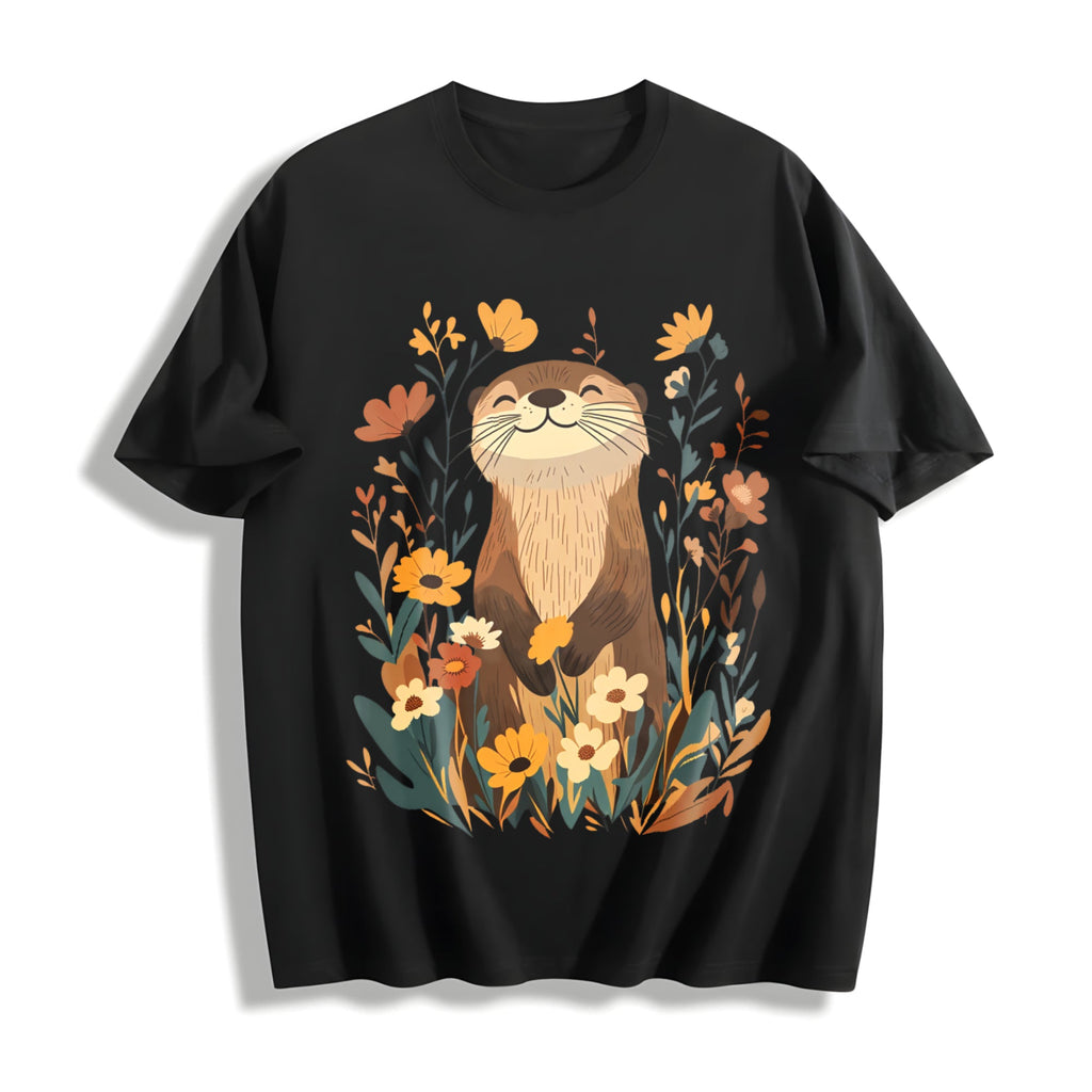Botanical Otter & Plants Cotton T-Shirt product image 1
