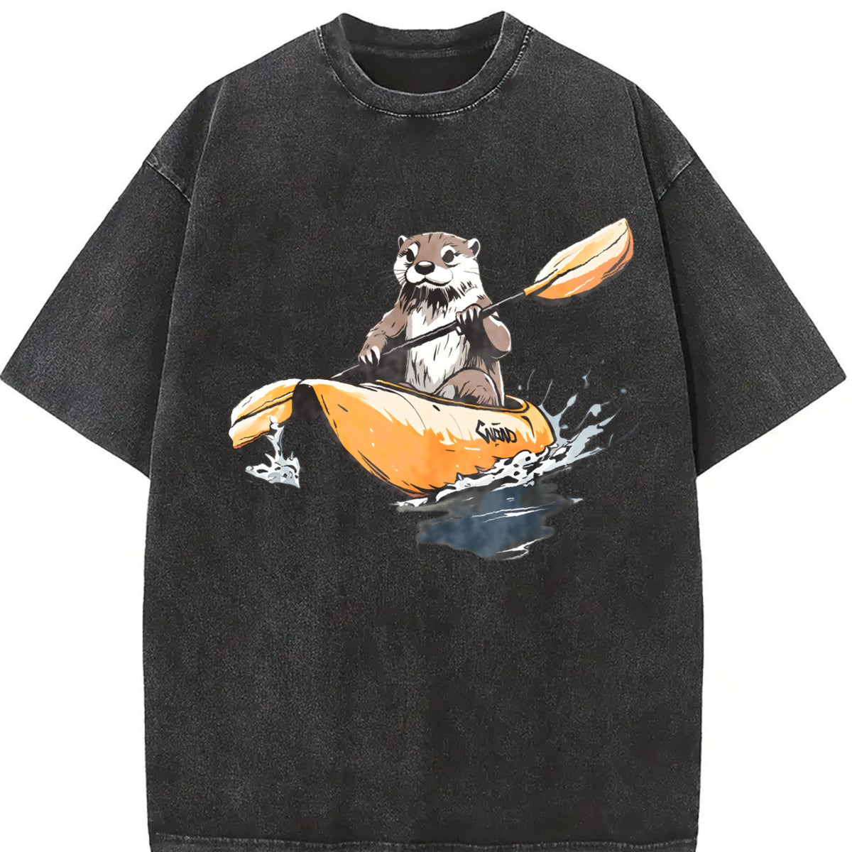 Black With Otter Kayaking Vintage Washed T-Shirt product image 2