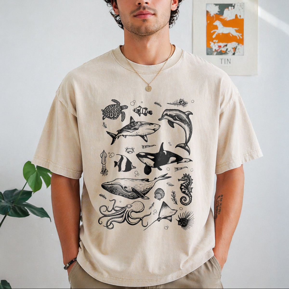 Sea Animal Tattoo Vintage Washed T-Shirt product image 1
