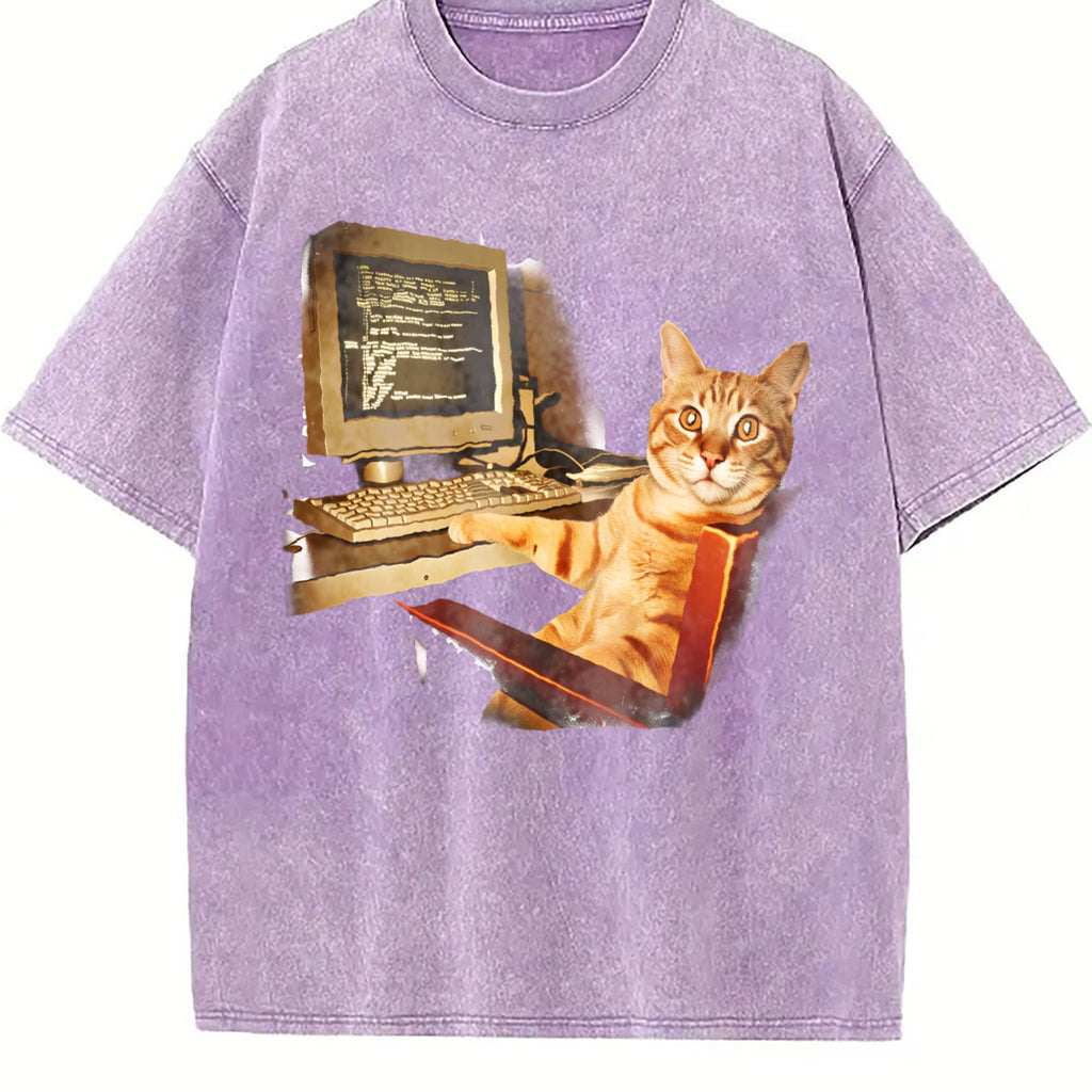 Funny Office Cat Working At Computer Meme Dtg Vintage product image 6