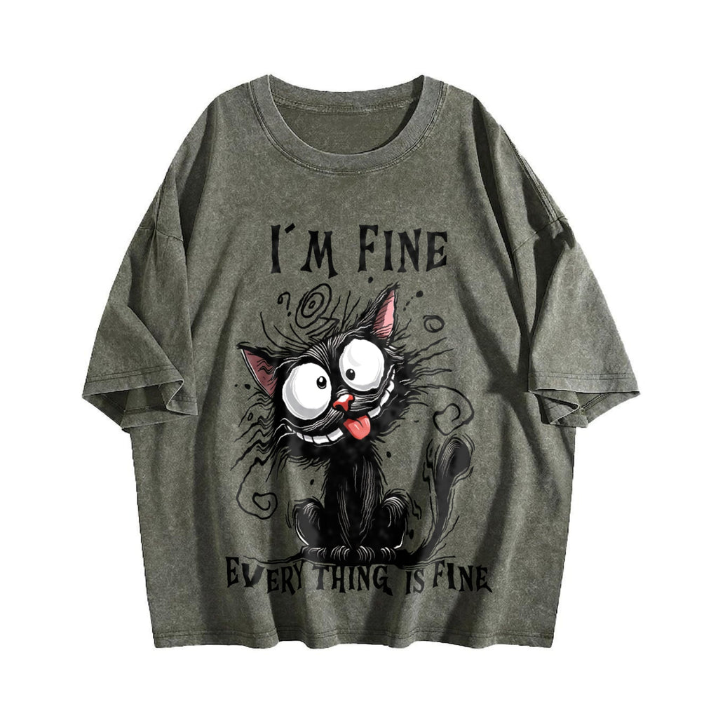 Animal Letter Cat Fine Summer Vintage Washed T-Shirt product image 4