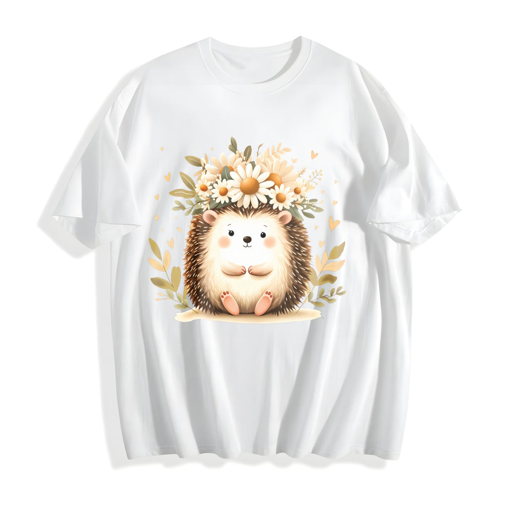 Hedgehog & Daisy - With Cute & Floral Cotton T-Shirt product image 2