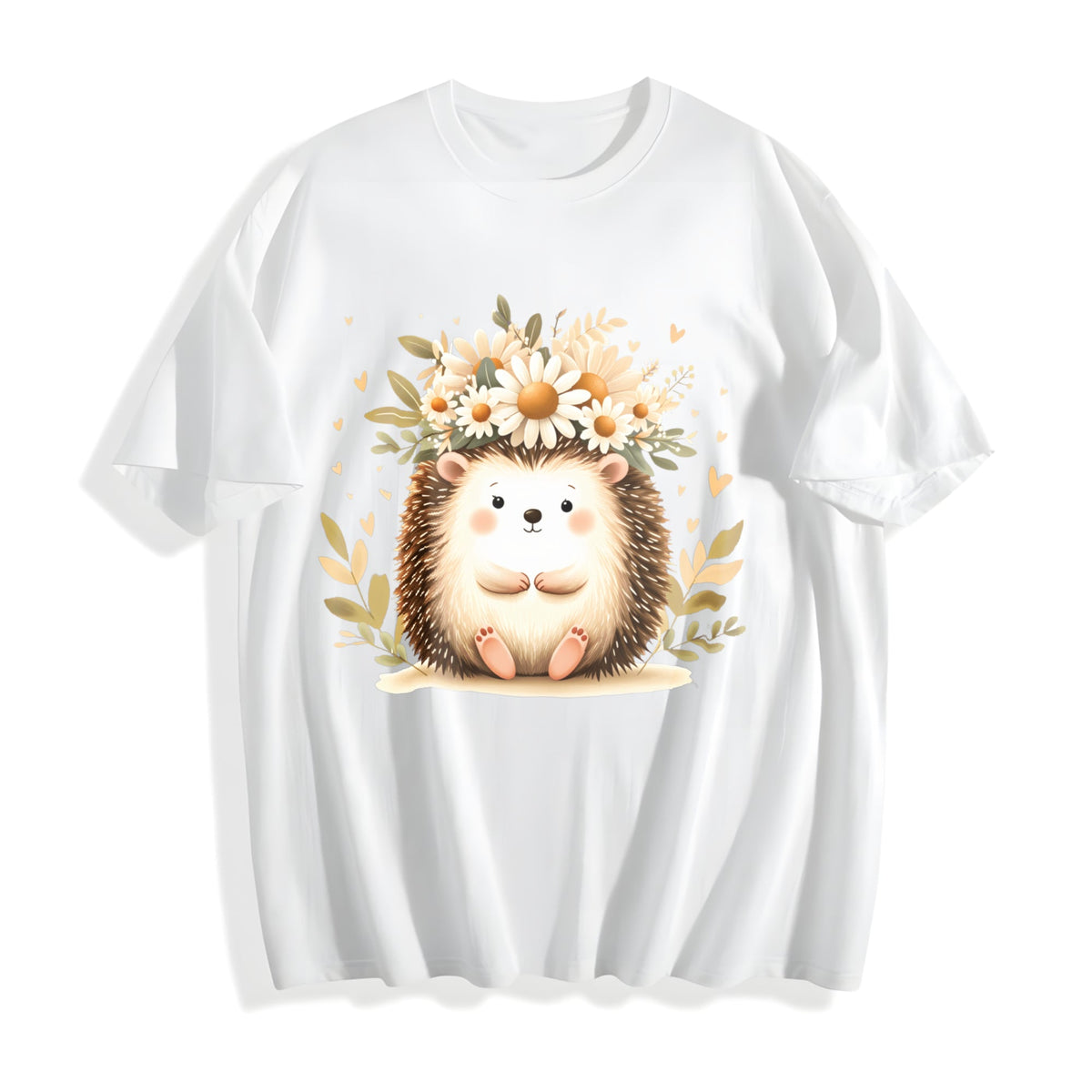Hedgehog & Daisy - With Cute & Floral Cotton T-Shirt product image 2