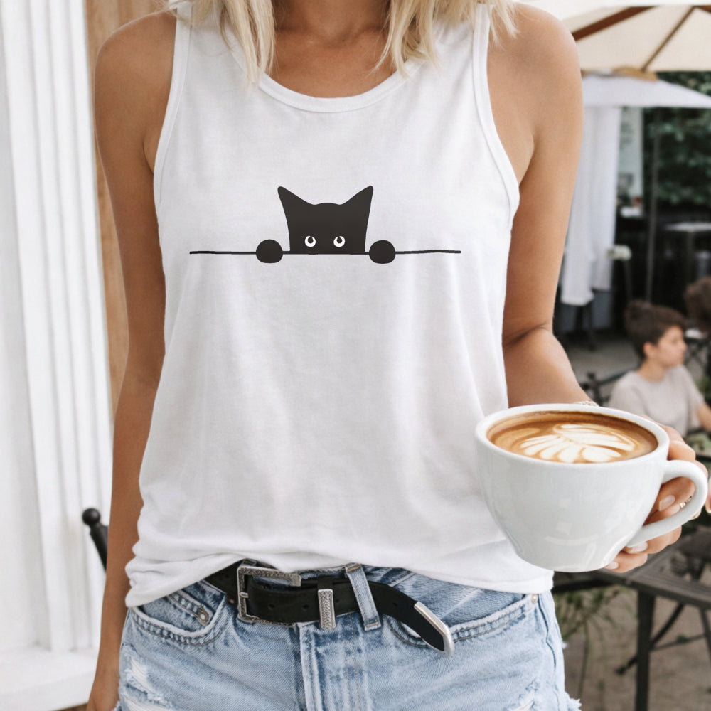 Racer With Black & White Cat - Summer Women's Tank Top