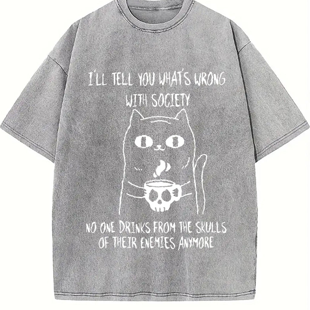 Product Black Cat Holding Skull Cup With I'll Tell You Vintage Washed T-Shirt