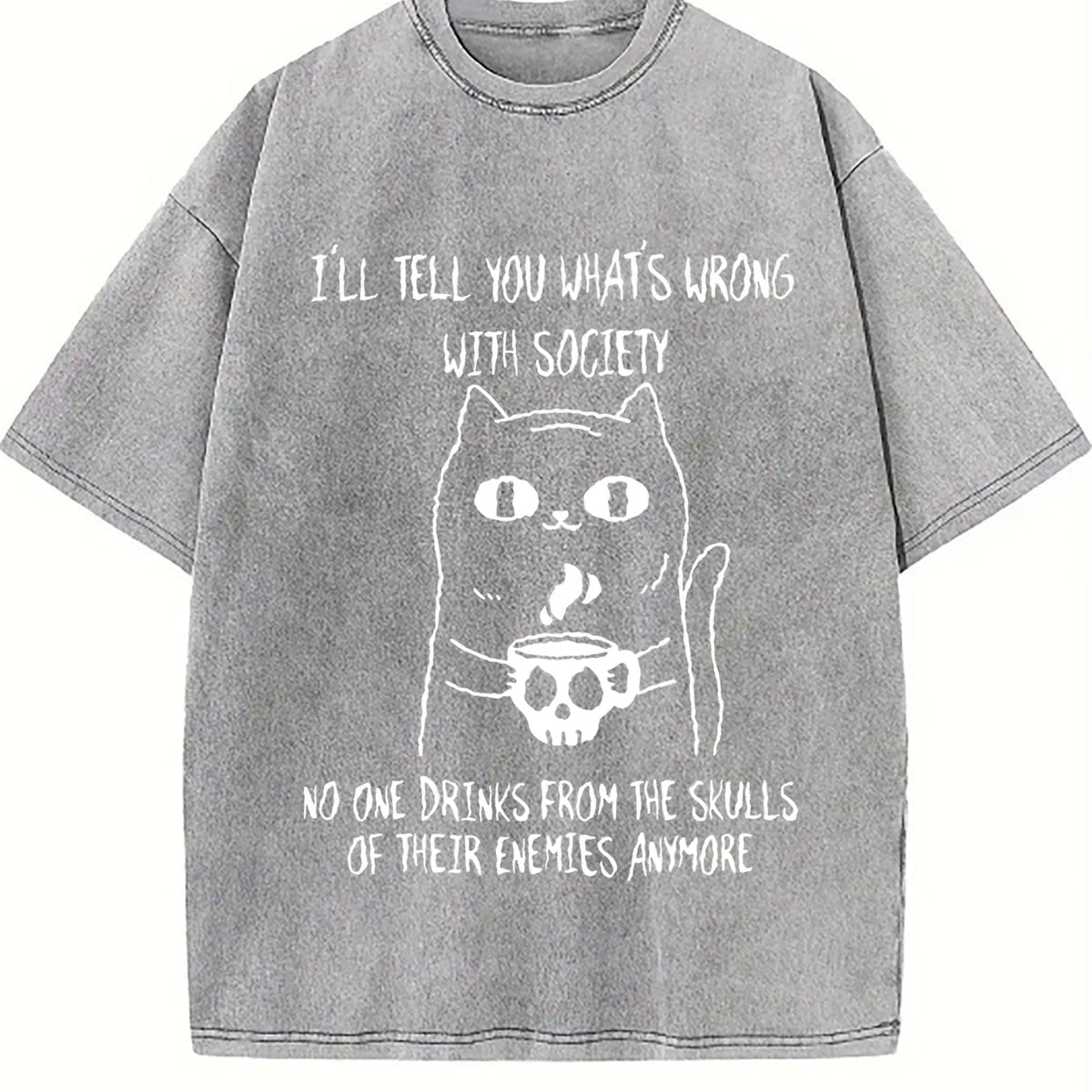 Product Black Cat Holding Skull Cup With I'll Tell You Vintage Washed T-Shirt