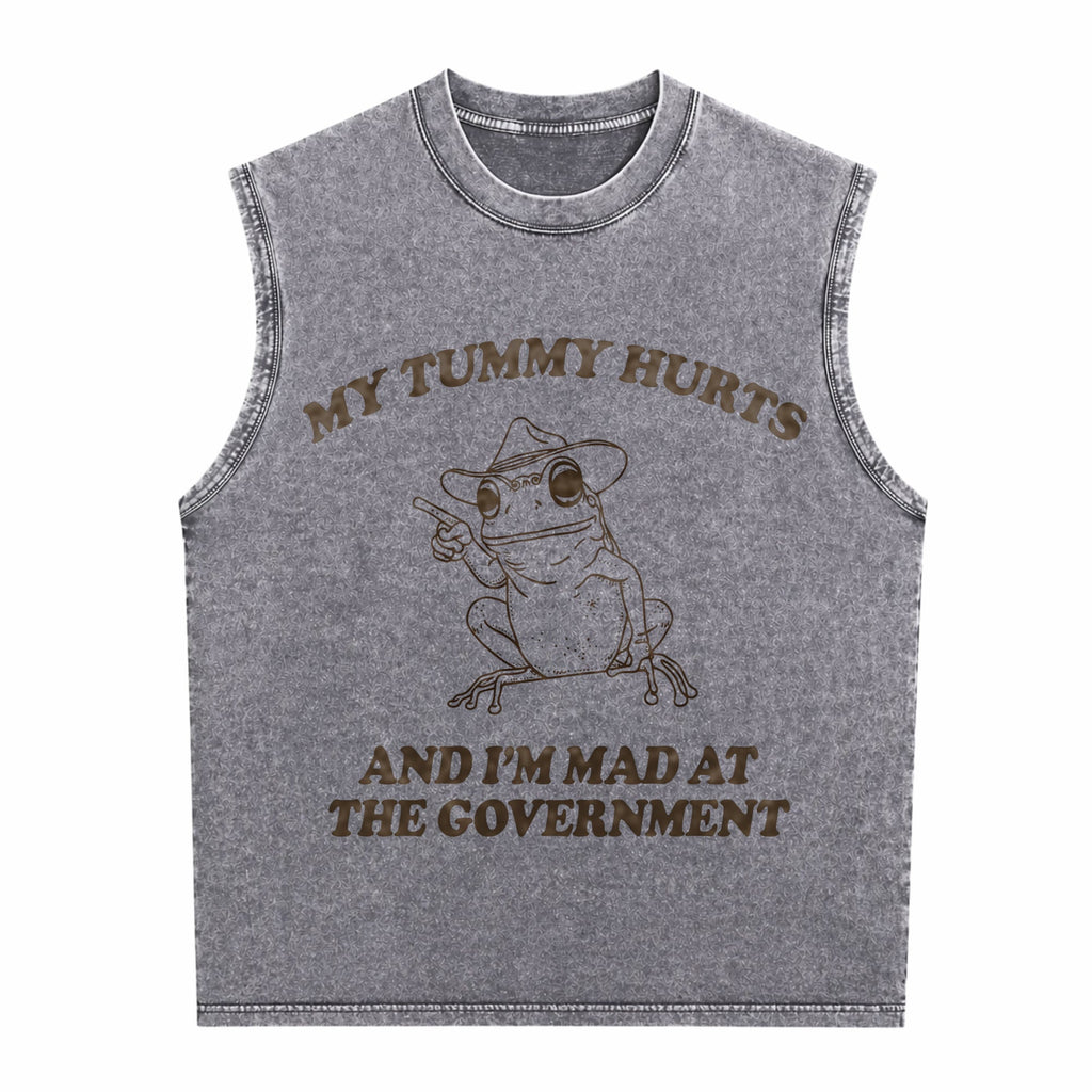 My Tummy Hurts And I'm Mad At The Government Frog Men's Washed Tank Top
