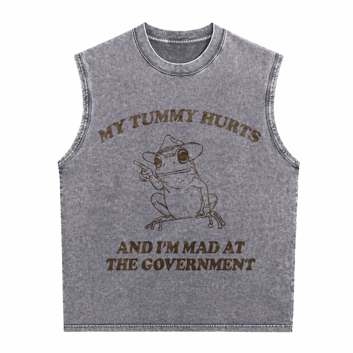 My Tummy Hurts And I'm Mad At The Government Frog Men's Washed Tank Top